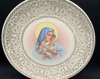 Vintage Sacred Heart of Mary Plate, Virgin Mother Plate, Knowles Plate, Religious Gift Religious Decor, Catholic Gift,  First Communion Gift
