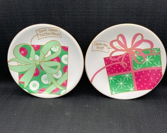 Vintage Royal Norfolk kerstbordenset, roze en groen kerstdecor, kerstborden