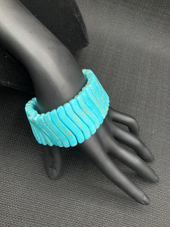 Vintage Turquoise Stretch Bracelet, Boho Beaded J… - image 1
