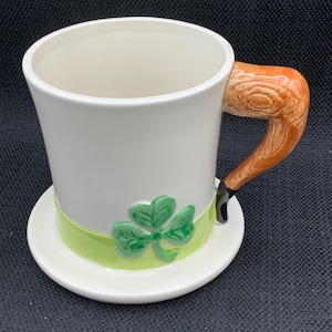 St. Patrick&#39;s Day Irish Coffee Mug, Shamrocks Hats Design, Iridescent Green Mug, Irish Festive Cup, St. Paddy&#39;s Gift, Ceramic Mug