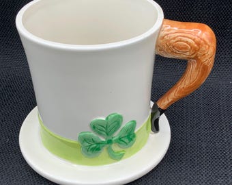 Vintage koffiemok klaver, feestelijke groene kop, klavercadeau