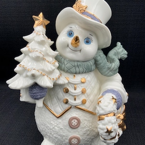 Ceramic Snowman GRANDEUR NOEL, Holiday Decor, Christmas Figurine, Winter Decoration, Collectible Snowman, Gift Idea