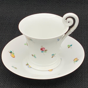 Empire Style Footed Demitasse Cup & Saucer, Nymphenburg Porcelain, Scattered Flowers, Tea Set, Collector&#39;s Gift