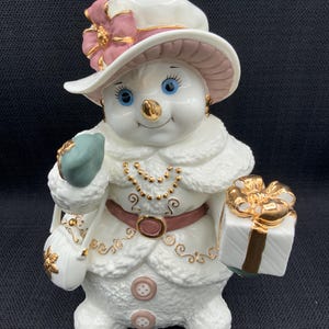 Ceramic Snowwoman Figurine: GRANDEUR NOEL Holiday Decor, 9.5&quot;
