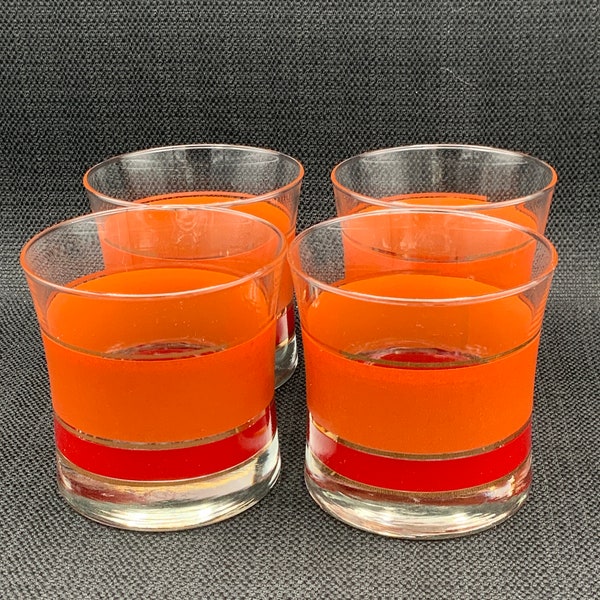 Orange and Red Striped Lowball Glasses Duo, Whiskey Glasses, Cocktail Glass Set, Unique Barware, Fathers Day Gift, Striped Lowball Glasses