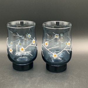Blue Dogwood Glasses, Vintage Libbey Tumblers, Set of 2, Retro Blue Glassware, Mid-Century Drinkware, Valentines Day Gift, Libby Glasses