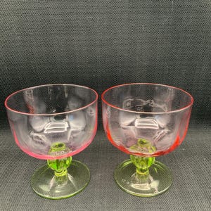 Studio Nova Floradora Dessert Bowls: Pink & Green Pedestal Cups, Set of 2, Retro Drinkware, Classic Cocktail Glasses