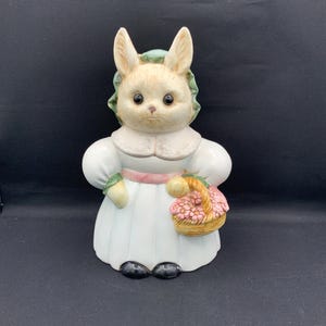 Rose Cottage Rabbit kakburk, vintage Nabisco kaninkorg, samlarobjekt i keramik