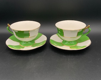 Vintage Anthropologie Teacup Set, Tea Party Decoration, Anthropologie China, Two Cups Saucers