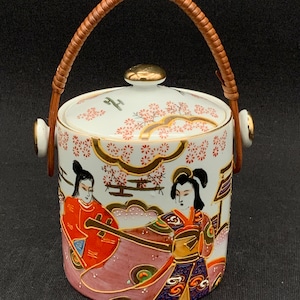 Japanischer Eiskübel, Vintage asiatisches Barzubehör, Mid Century Eiskühler, Retro Trinkgefäß, Hausbar Dekor, handbemalt, asiatisches Dekor, Raumdekor