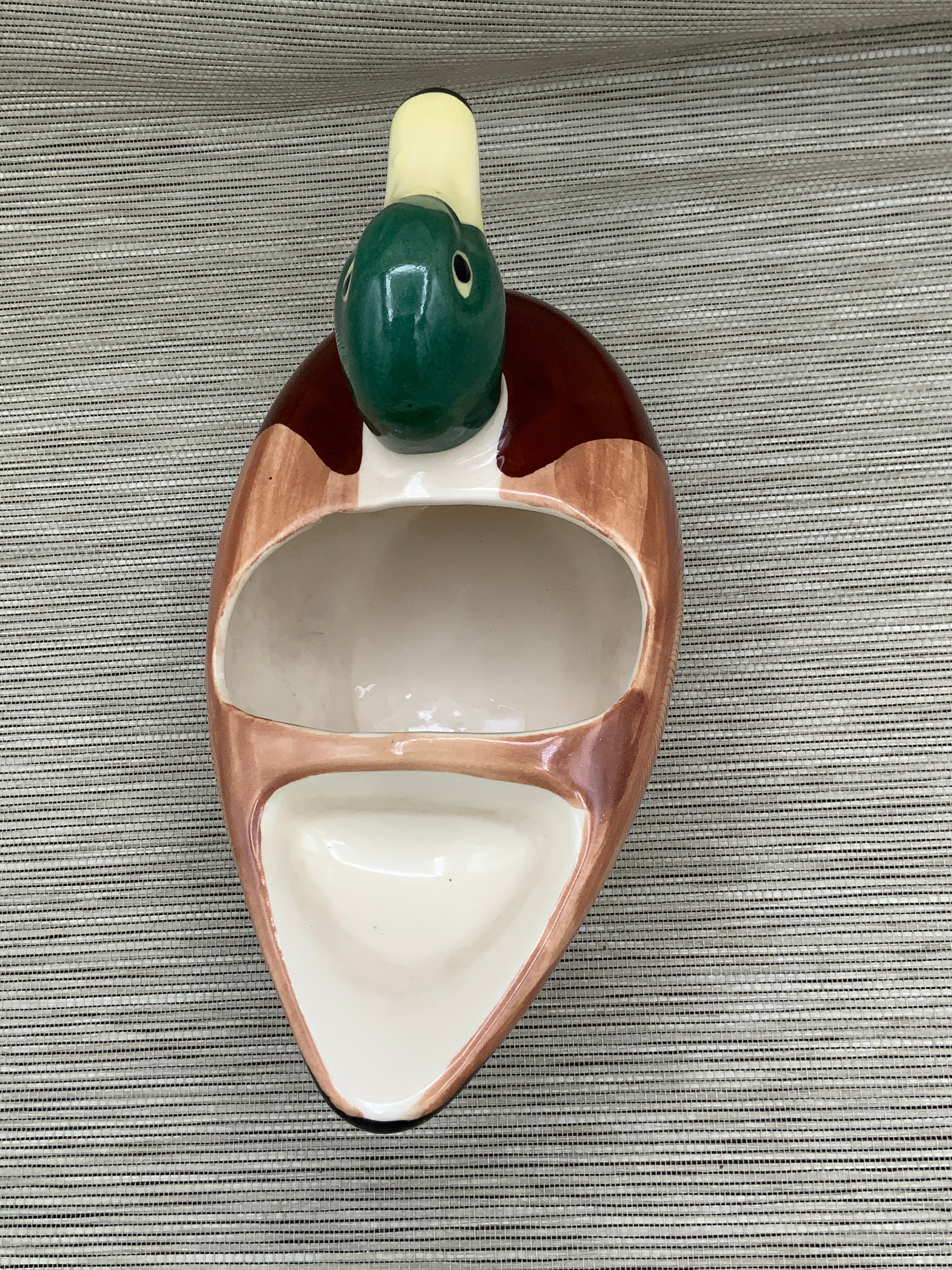 Vintage Ceramic Mallard Duck Planter, Duck Figurine Planter