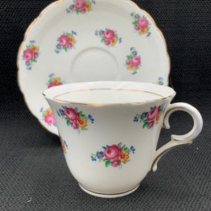 Royal Grafton Floral Bone China Teacup and Saucer: Vintage English Tea Set
