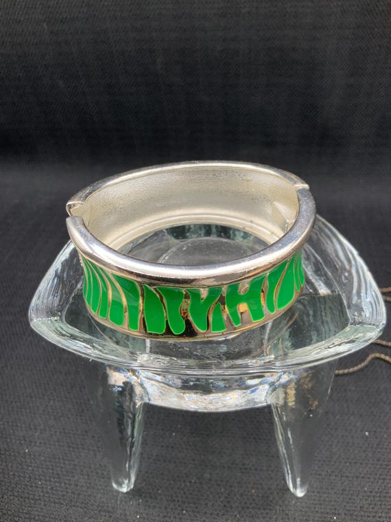 Green Enamel Bold Cuff, Chunky Bracelet, Womans J… - image 8