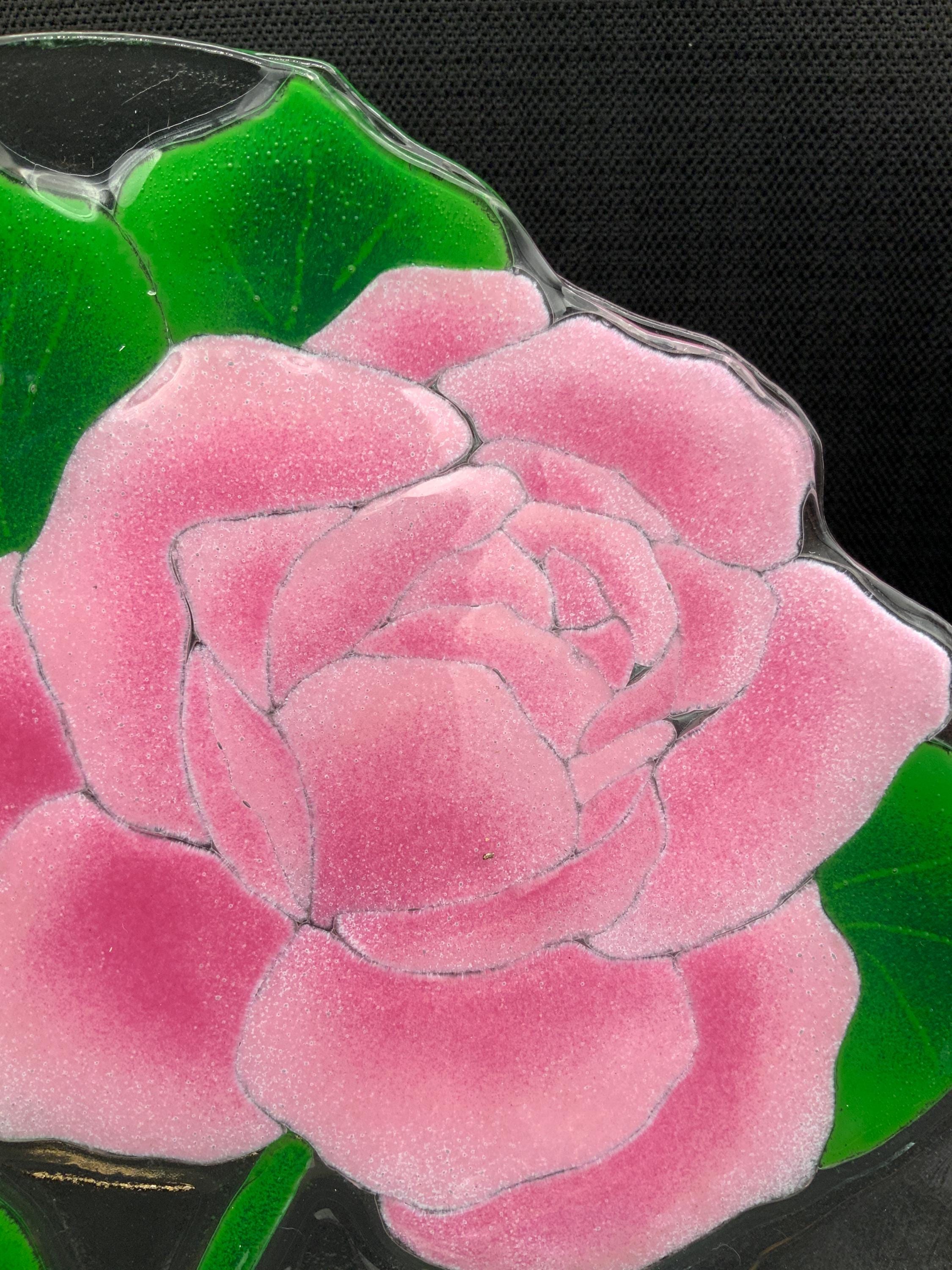 Peggy Karr Hibiscus Glass Plate, Floral Design, Shabby Chic Room