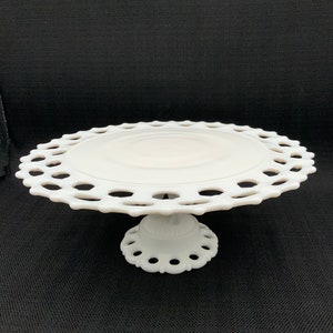 Milk Glass Cake Plate Stand, Vintage Westmoreland Doric, Lace Edge, Large Cake Tray, Colony Glass, Milk Glass Cake Plate Stand, Wedding Gift