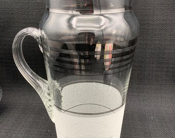 Handmade 1950s Silver Stripe Glass Pitcher, Tableware Gift, Elegant Glass Jug