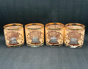 American Bicentennial Gold Rim Cocktail Glasses, Vintage Drinkware, Patriotic Barware, Collectible Glassware, Unique Glasses, Bar Gift