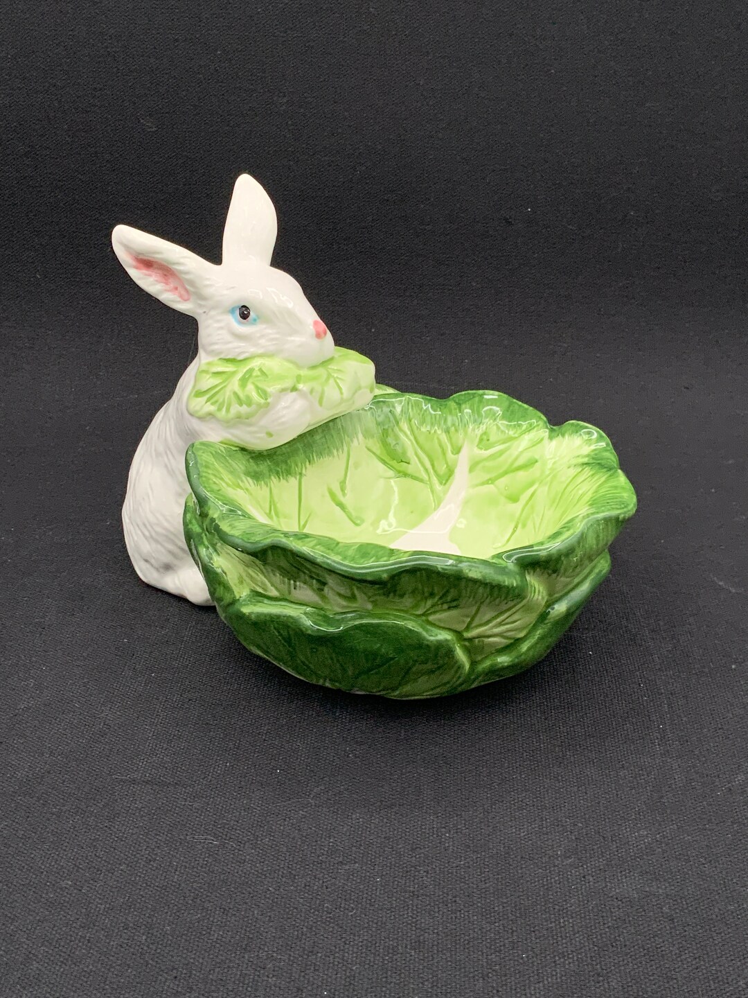 Fitz and Floyd Bunny and Cabbage Bowl Candy Dish, World Bazaars Bunny