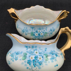 Collectible Vintage Fraunfelter Creamer and Sugar Bowl, Hand Painted Floral Design, Ceramic Pottery, Retro Kitchen Decor, Valentines Gift