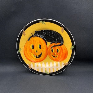Set of 3 Pumpkin Dreams by Warren Kimble American Folk Art Sakura Onieda salad plates 8 .5 diameter