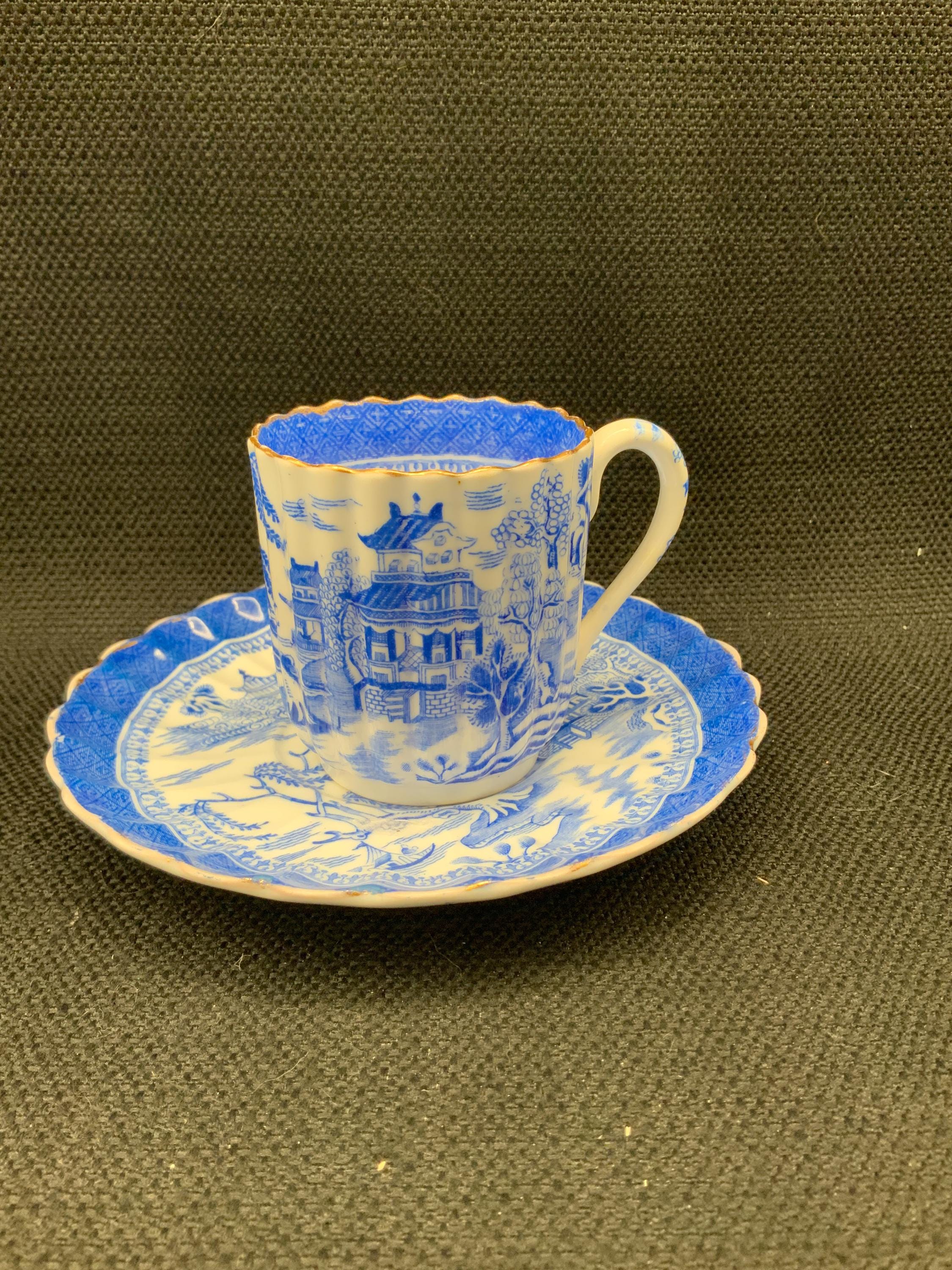 Vintage Copeland Willow Demitasse Cup and Saucer, Blue White
