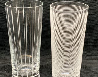 Mikasa Cheers Highball Glasses-Etched Glass Tumbler Set-Retro Drinkware- Classic Cocktail Glasses