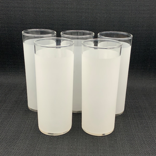 Classic MCM Libbey Glassware Tall White Frosted Tom Collins Cocktail Or Zombie Glasses