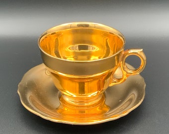 Vintage 1940s Royal Winton Gold Teacup and Saucer, Golden Age Teacup, Collectible Gold Luster Set, Antique Tea cup