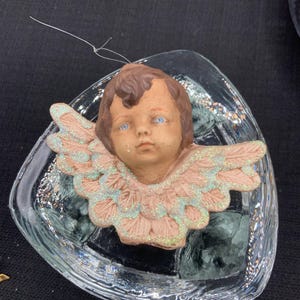 Hand Painted Ceramic Cherub Head Tree Ornament, Vintage Christmas Decor, Holiday Decoration, Angel Ornament
