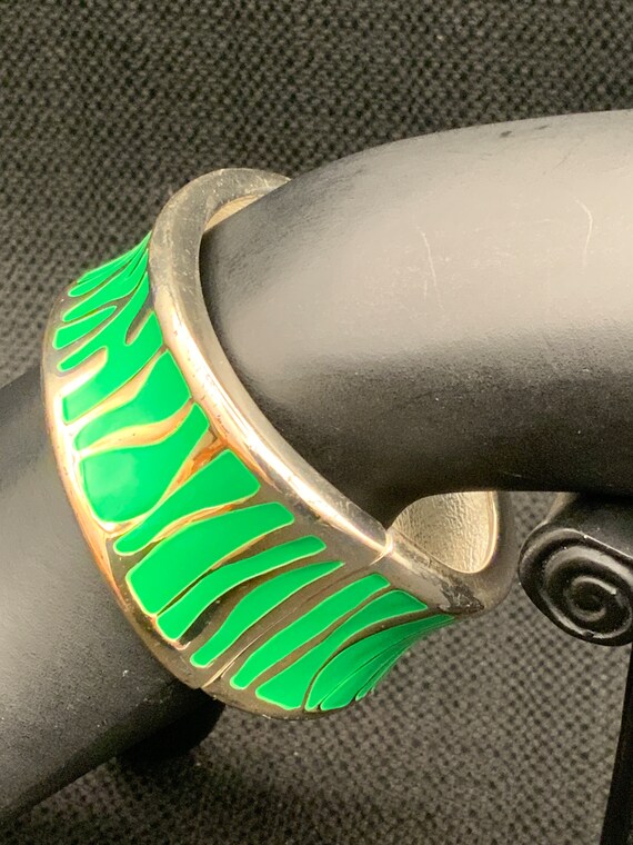 Green Enamel Bold Cuff, Chunky Bracelet, Womans J… - image 2