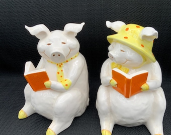 Vintage Fitz & Floyd Pig Bookends, Ceramic Bookends