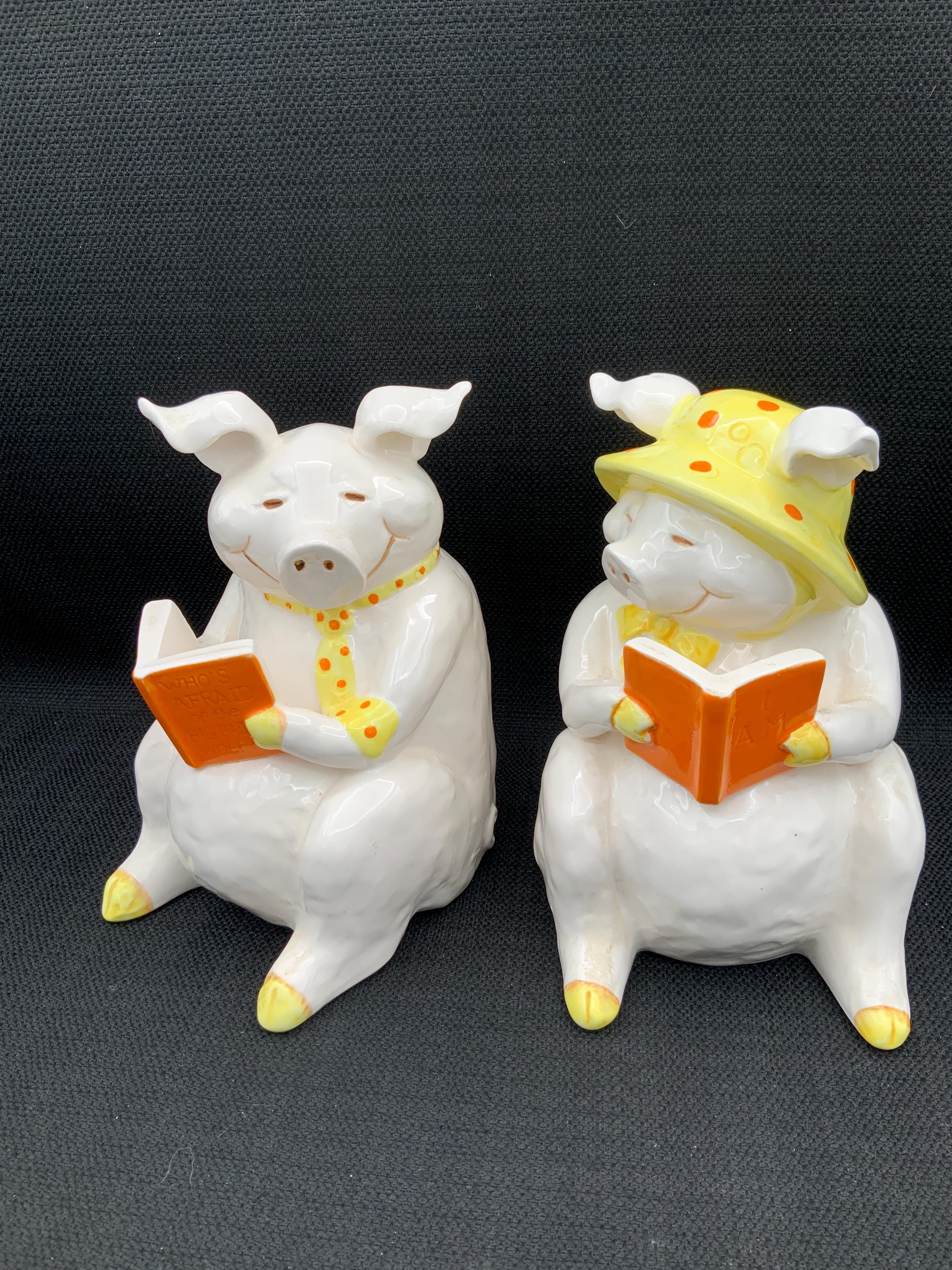 Vintage Fitz & Floyd Pig Bookends, Ceramic Bookends