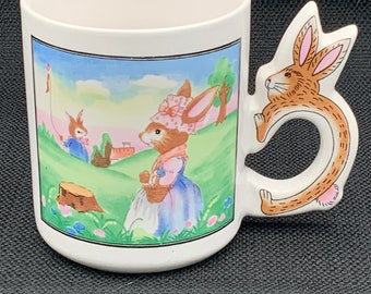 Rabbit Handle Vintage Easter Mug, Springtime Decor
