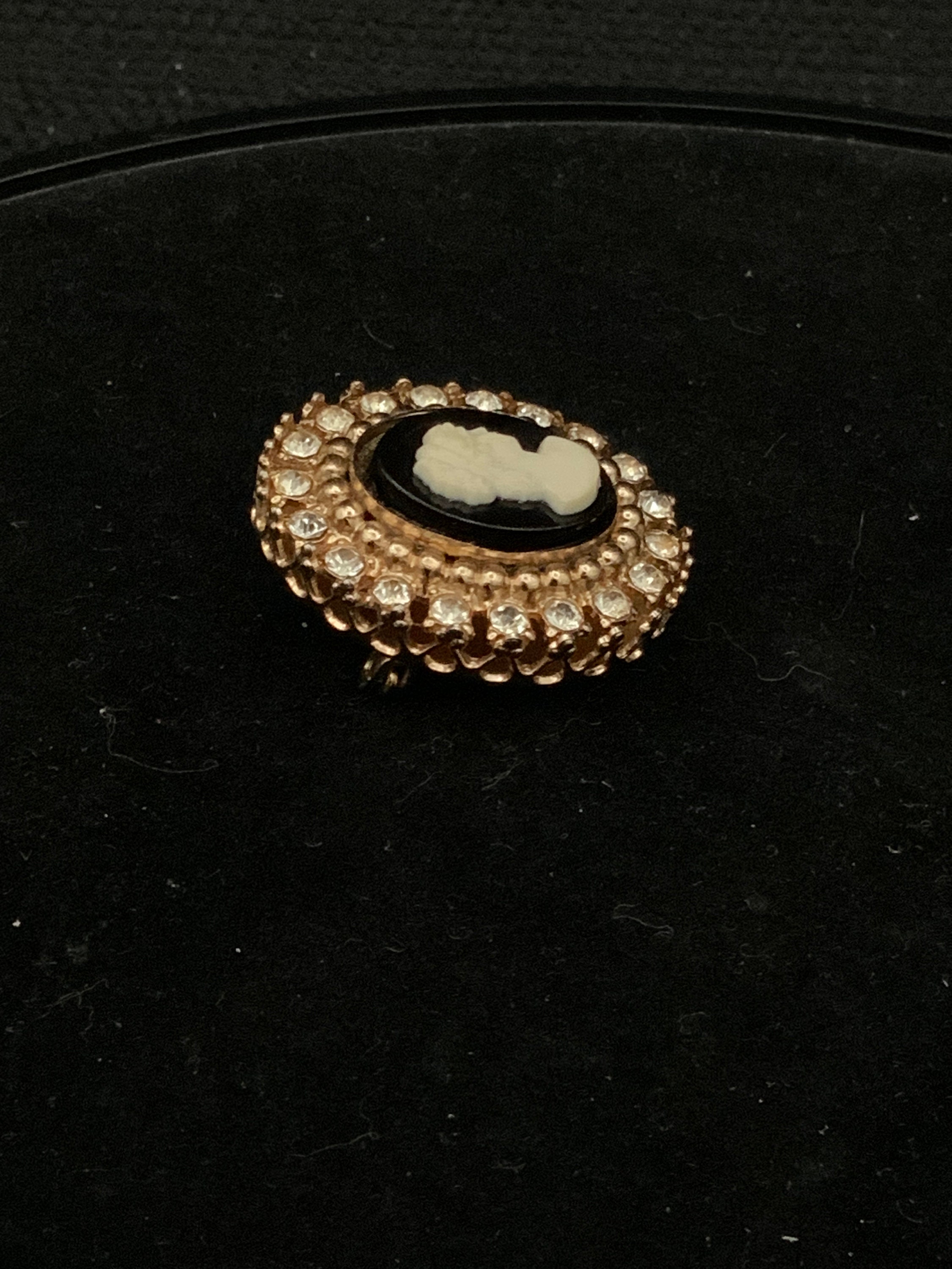 Vintage Coro Cameo Rhinestone Brooch Pin, Classic Costume