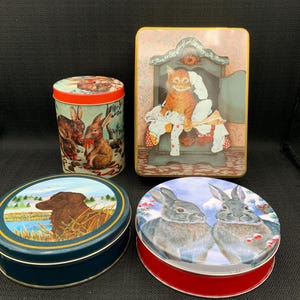 Vintage Christmas Tins , Holiday Tin Containers, Retro Decorative Tins, Festive Cookie Tins, Seasonal Storage