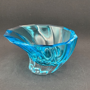 Vintage Aqua Glass Bowl, Mid Century Glass Dish, Heavy Glass Vase, Blue Home Decor, Vintage Decor Piece, Blue Glass Bowl, Heavy Glass Dish