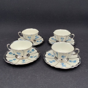 Blue and White Teacups, Selb Bavaria, Vintage Porcelain Cups, Tea Party Decor, Gift for Tea Lovers, Tea Time, Elegant Teacups, Shabby Chic