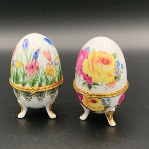 Vintage Floral Porcelain Egg Box, Decorative Trinket Box, Collectible Porcelain, Floral Egg Container, Gift Box