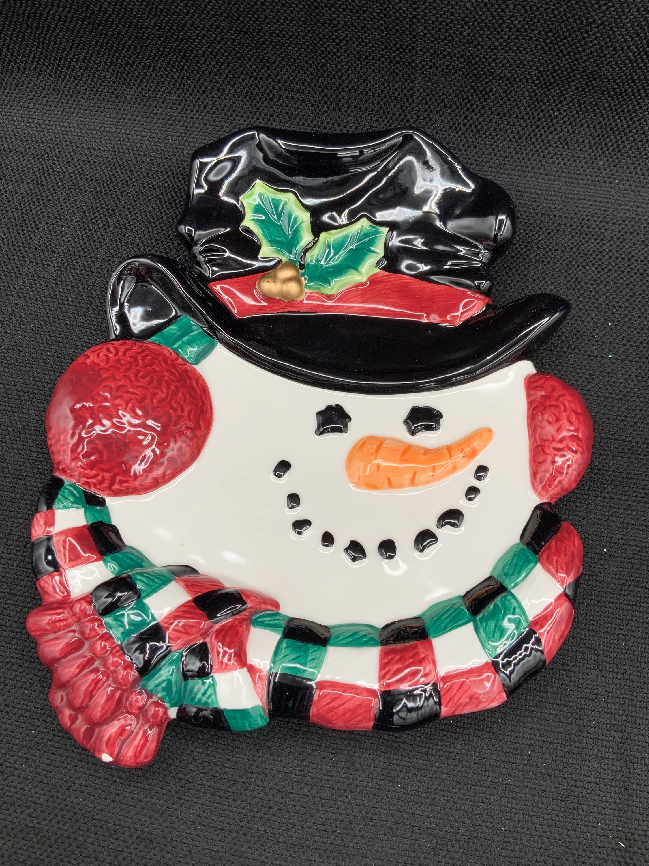 Fitz & Floyd Snowman Serving Dish: Holiday Ceramic Party Tray