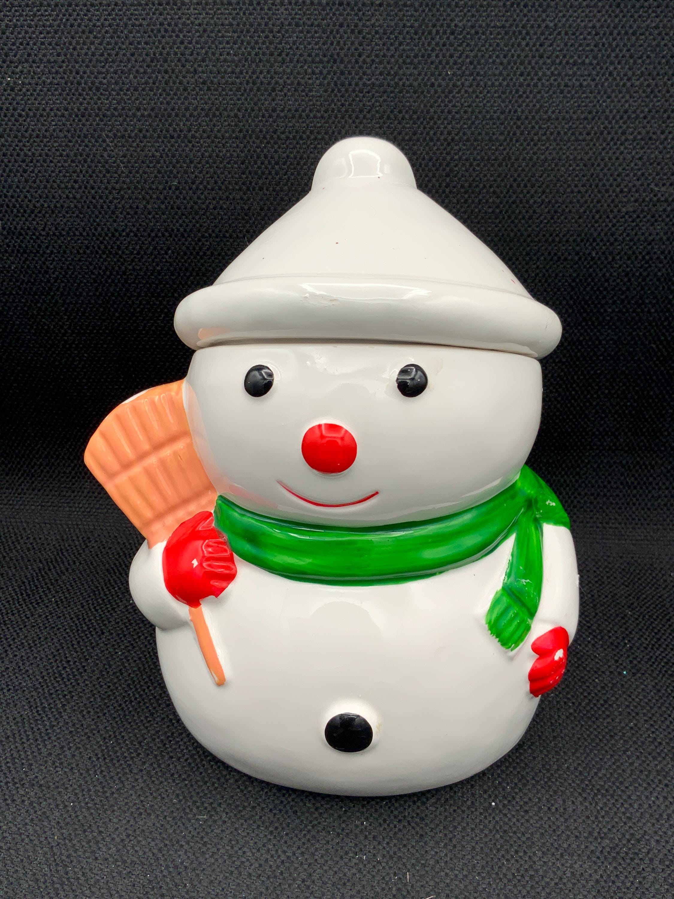 手描きの雪だるまクッキージャー、セラミック製ホリデーキッチン