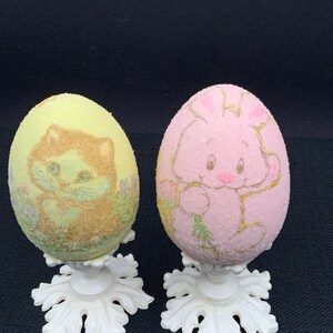 Set of Two Easter Eggs on Pedestal, Easter Egg Decor, Easter Centerpiece, Spring Decor, Home Decoration, Seasonal Display
