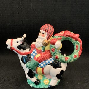 Santa Cow Teapot: Hand-Painted Ceramic Holiday Decor