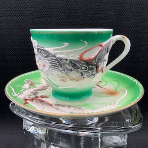 Vintage Dragon Ware Demitasse Cup and Saucer: Japanese Moriage Tea Set