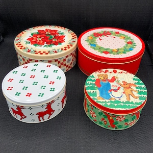 Vintage Christmas Tins , Holiday Tin Containers, Retro Decorative Tins, Festive Cookie Tins, Seasonal Storage