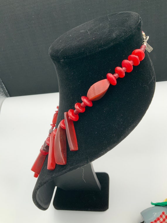 Signed Karla Jordan Spike Red Bib Collar Necklace… - image 5