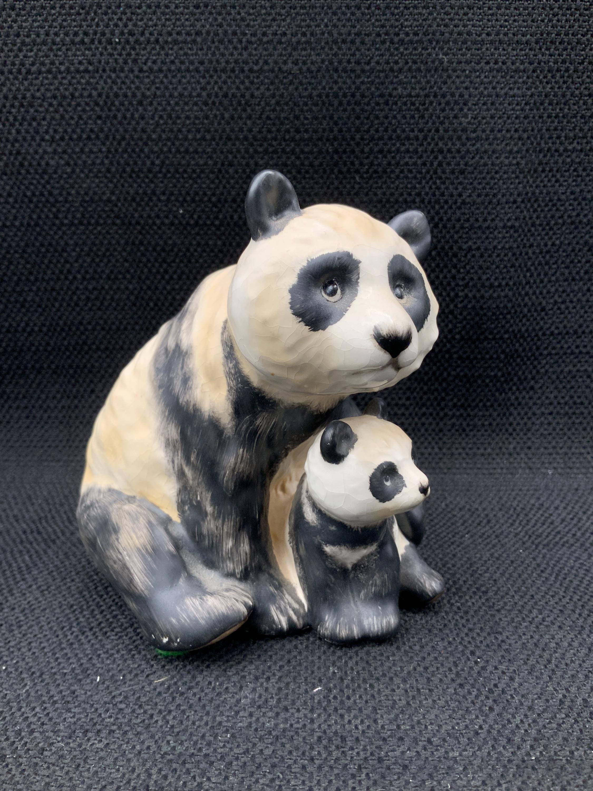 パンダ 親子 フィギュア 陶器製 置物 ヴィンテージのパンダ親子フィギュア、収集価値のある動物像、野生動物
