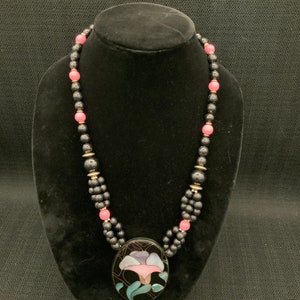 Vintage Lee Sands Mother of Pearl Necklace,  Pink Green Statement Jewelry, Unique Gift, Mothers Day Gift, Summer Jewelry, Large Necklace