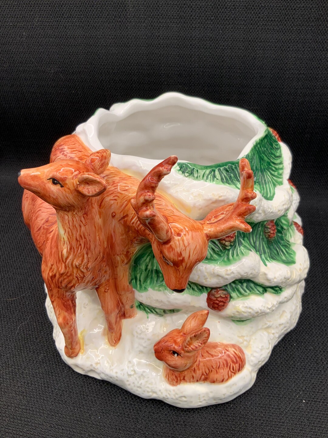 Fitz and Floyd Style Deer Cookie Jar, 1970s Christmas Decor