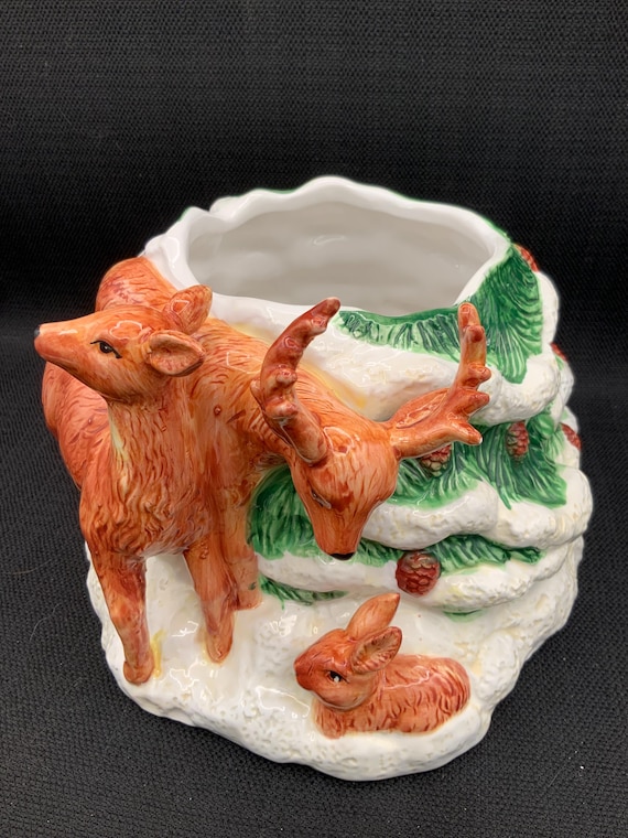 Fitz and Floyd Style Deer Cookie Jar, 1970s Christmas Decor
