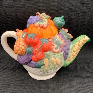 Vintage Vegetable Teapot, Retro Kitchen Decor, Farmhouse Tea Kettle, Collectible Pot, Unique Home Decor